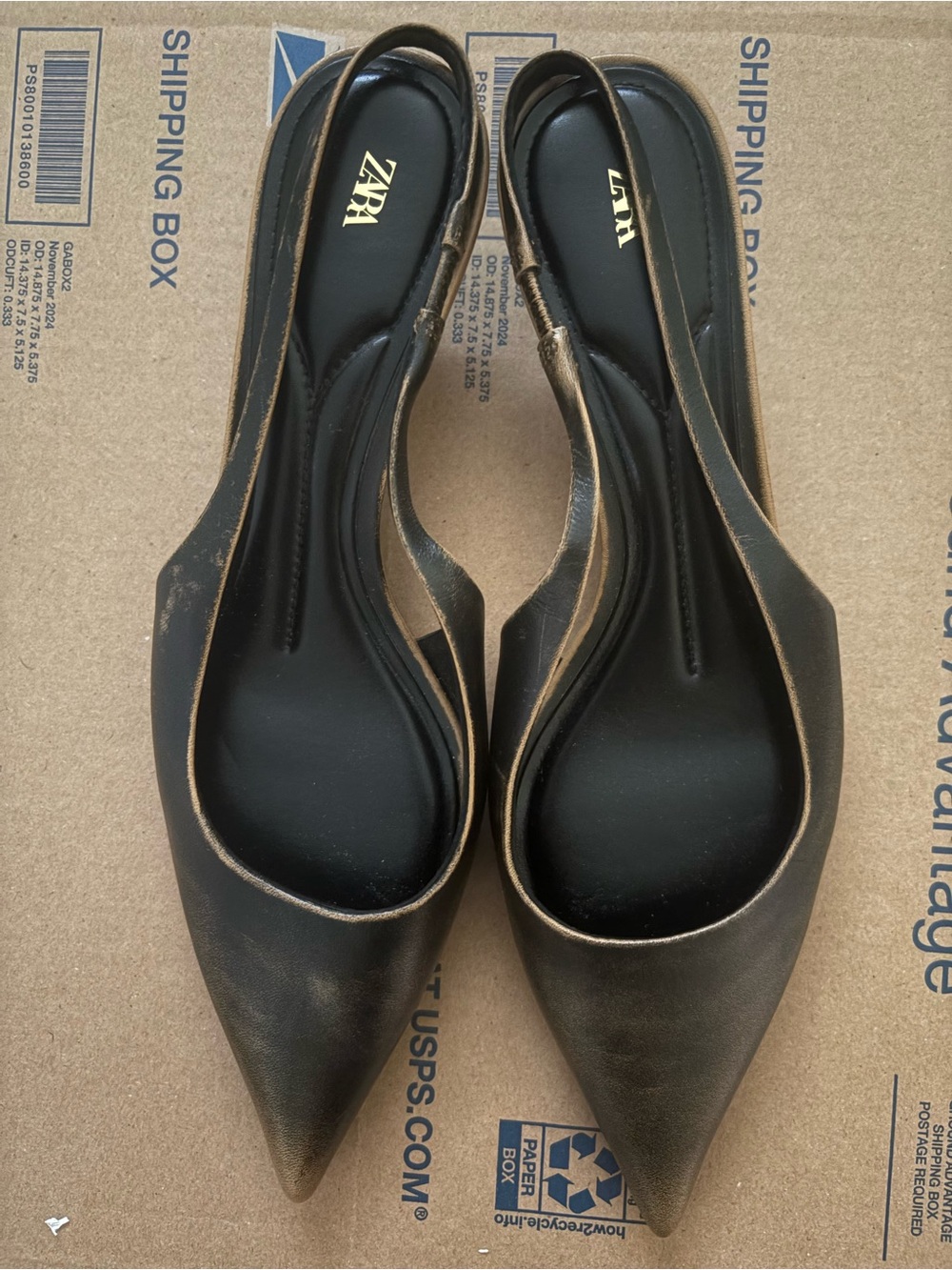 Zara 100% leather sling back kitten heels - Picture 6 of 7